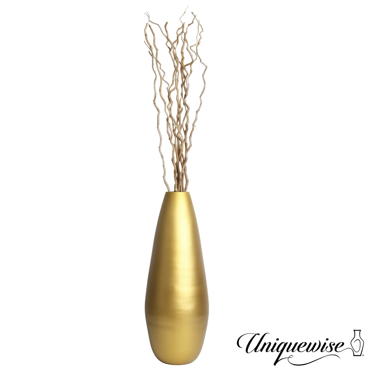Gold Floor Vase with Natural Mulberry Branches – 31.5" Spun Bamboo Vase & 47" Decorative Branches Set – Elegant Modern Home Décor for Living Room, Entryway, or Wedding Centerpieces